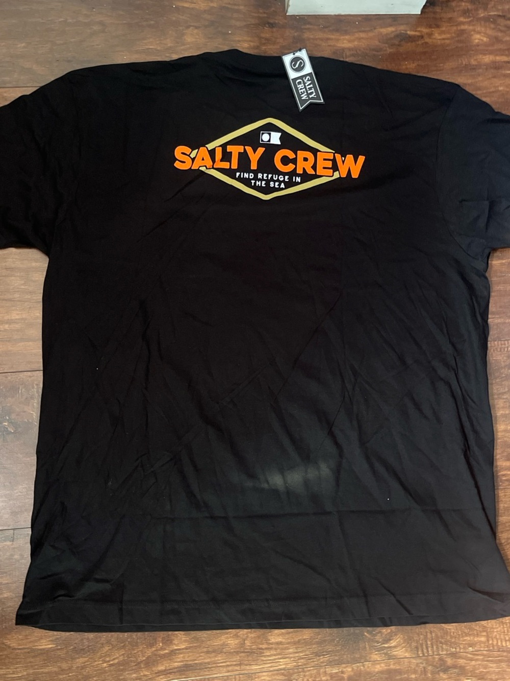 Salty Crew Black Tee with Orange & Yellow Chest Logo